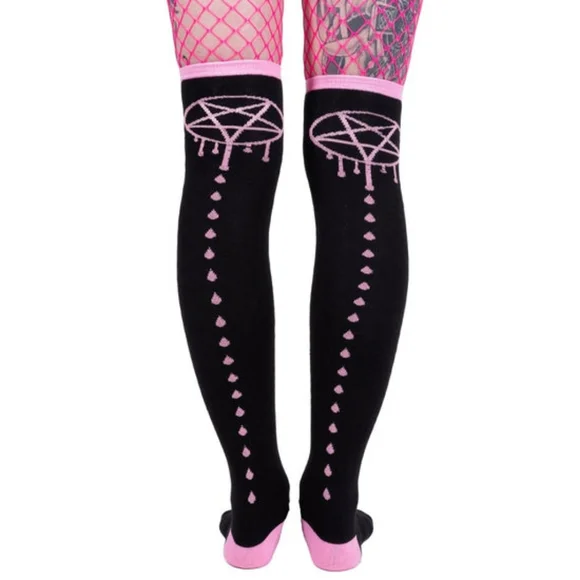 Too Fast Bloody Stars Pentagram Thigh High Socks NWT - Picture 2 of 5